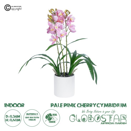 GloboStar® Artificial Garden PALE PINK CHERRY CYMBIDIUM 21403 Διακοσμητικό Φυτό Ροζ Κυμβίδιο Υ60cm