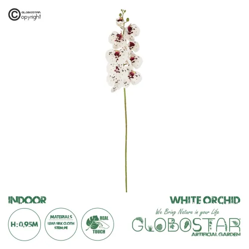 GloboStar® Artificial Garden WHITE ORCHID BRANCH 21406 Τεχνητό Διακοσμητικό Κλαδί Λευκή Ορχιδέα Y95cm