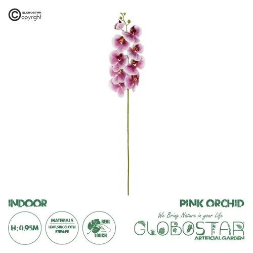 GloboStar® Artificial Garden PINK ORCHID BRANCH 21407 Τεχνητό Διακοσμητικό Κλαδί Ροζ Ορχιδέα Y95cm