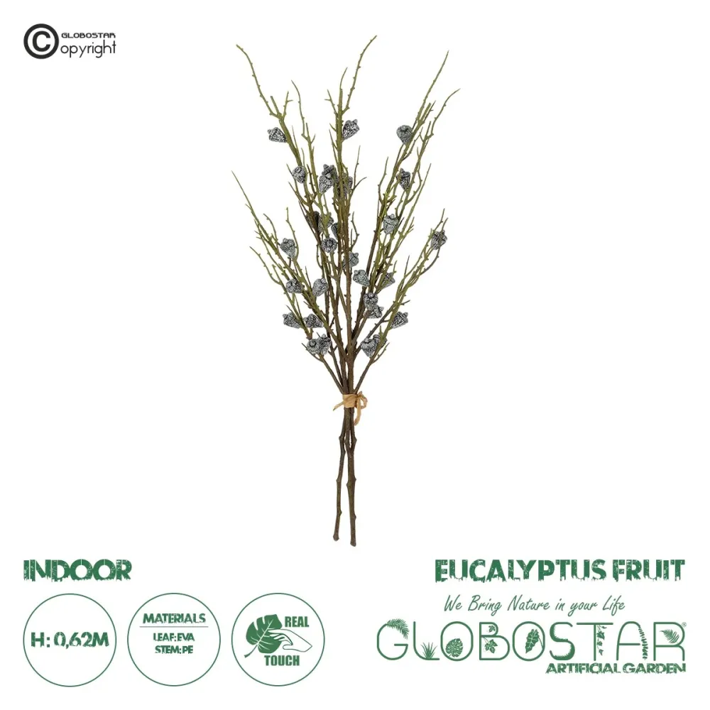 GloboStar® Artificial Garden GREEN EUCALYPTUS FRUIT BOUQET 21431 Tεχνητό Διακοσμητικό Μπουκέτο Ευκάληπτος Πράσινο Y62cm