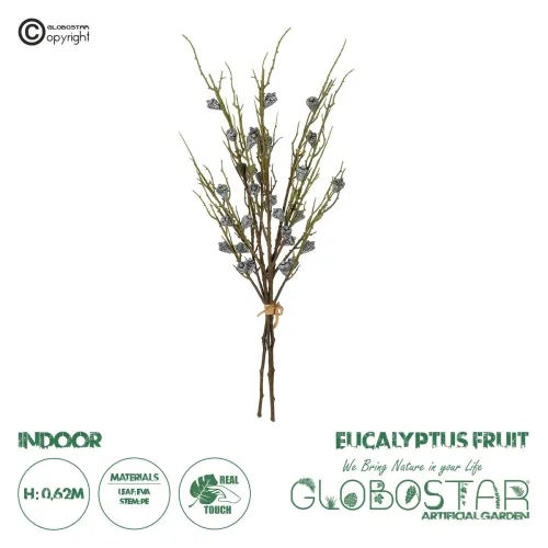 GloboStar® Artificial Garden GREEN EUCALYPTUS FRUIT BOUQET 21431 Tεχνητό Διακοσμητικό Μπουκέτο Ευκάληπτος Πράσινο Y62cm