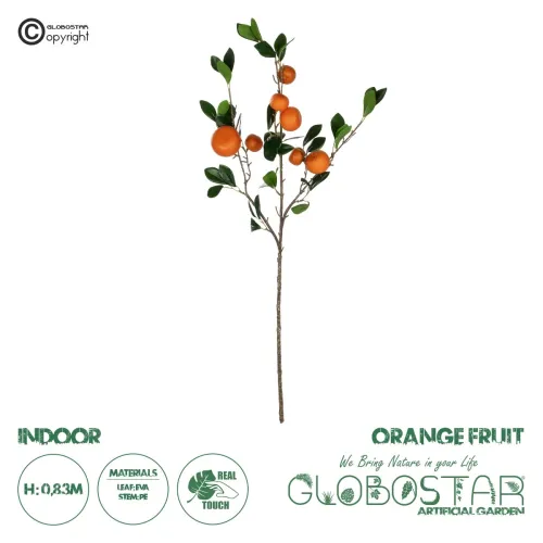 GloboStar® Artificial Garden ORANGE FRUIT BRANCH 21435 Τεχνητό Διακοσμητικό Κλαδί Πορτοκαλιά Y83cm