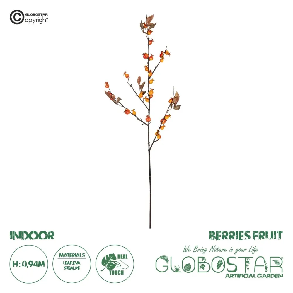 GloboStar® Artificial Garden ORANGE BERRIES FRUIT BRANCH 21443 Τεχνητό Διακοσμητικό Κλαδί Πορτοκαλί Γκί Y94cm