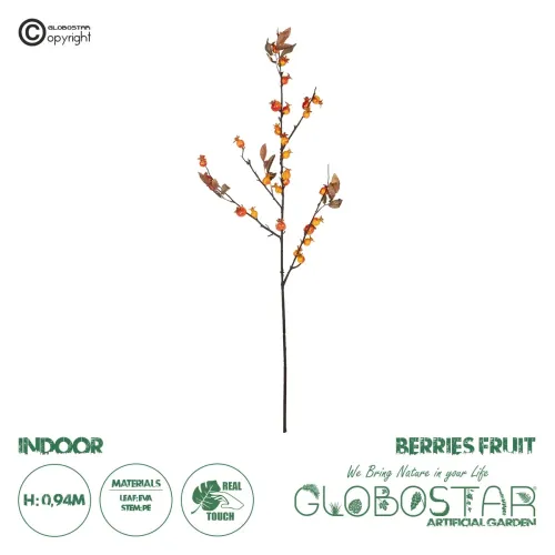 GloboStar® Artificial Garden ORANGE BERRIES FRUIT BRANCH 21443 Τεχνητό Διακοσμητικό Κλαδί Πορτοκαλί Γκί Y94cm