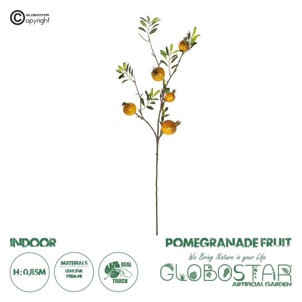 GloboStar® Artificial Garden YELLOW POMEGRANATE  FRUIT BRANCH 21445 Τεχνητό Διακοσμητικό Κίτρινη Κλαδί Ροδιά Y85cm
