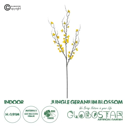 GloboStar® Artificial Garden YELLOW JUNGLE GERANIUM BLOSSOM BRANCH 21460 Τεχνητό Διακοσμητικό Κλαδί Κίτρινο Γεράνι Y95cm