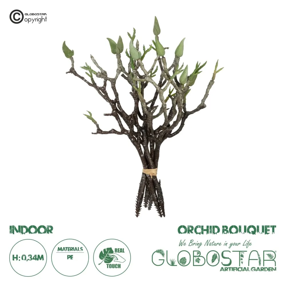 GloboStar® Artificial Garden GREEN ORCHID BOUQET 21466 Τεχνητό Διακοσμητικό Μπουκέτο Πράσινη Ορχιδέα Y34cm