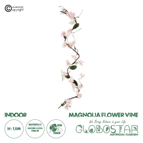 GloboStar® Artificial Garden MAGNOLIA FLOWER VINE 21469 Τεχνητό Διακοσμητικό Κλαδί Μανόλιας Y180cm