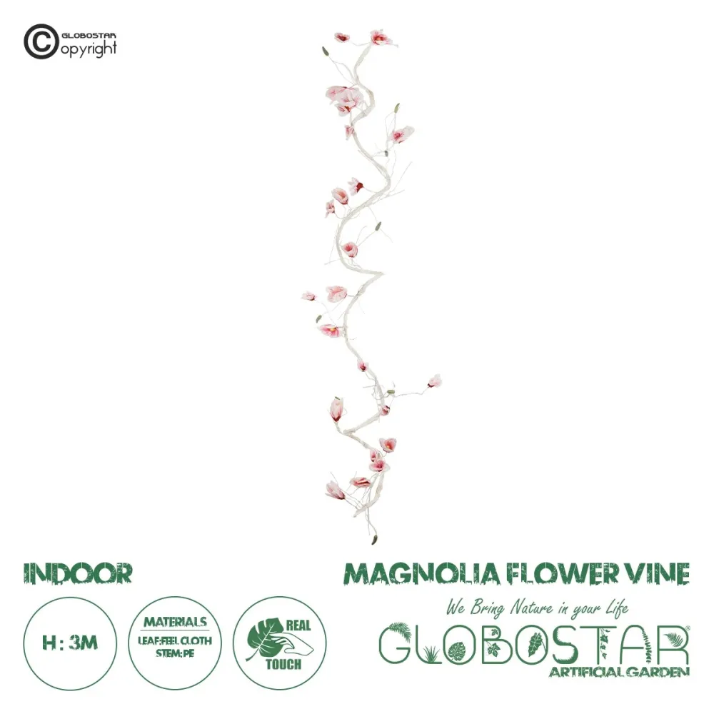 GloboStar® Artificial Garden MANGOLIA FLOWER VINE 21473 Τεχνητό Διακοσμητικό Κλαδί Μανόλιας  Y300cm