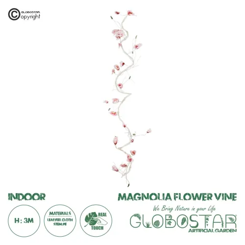 GloboStar® Artificial Garden MANGOLIA FLOWER VINE 21473 Τεχνητό Διακοσμητικό Κλαδί Μανόλιας  Y300cm
