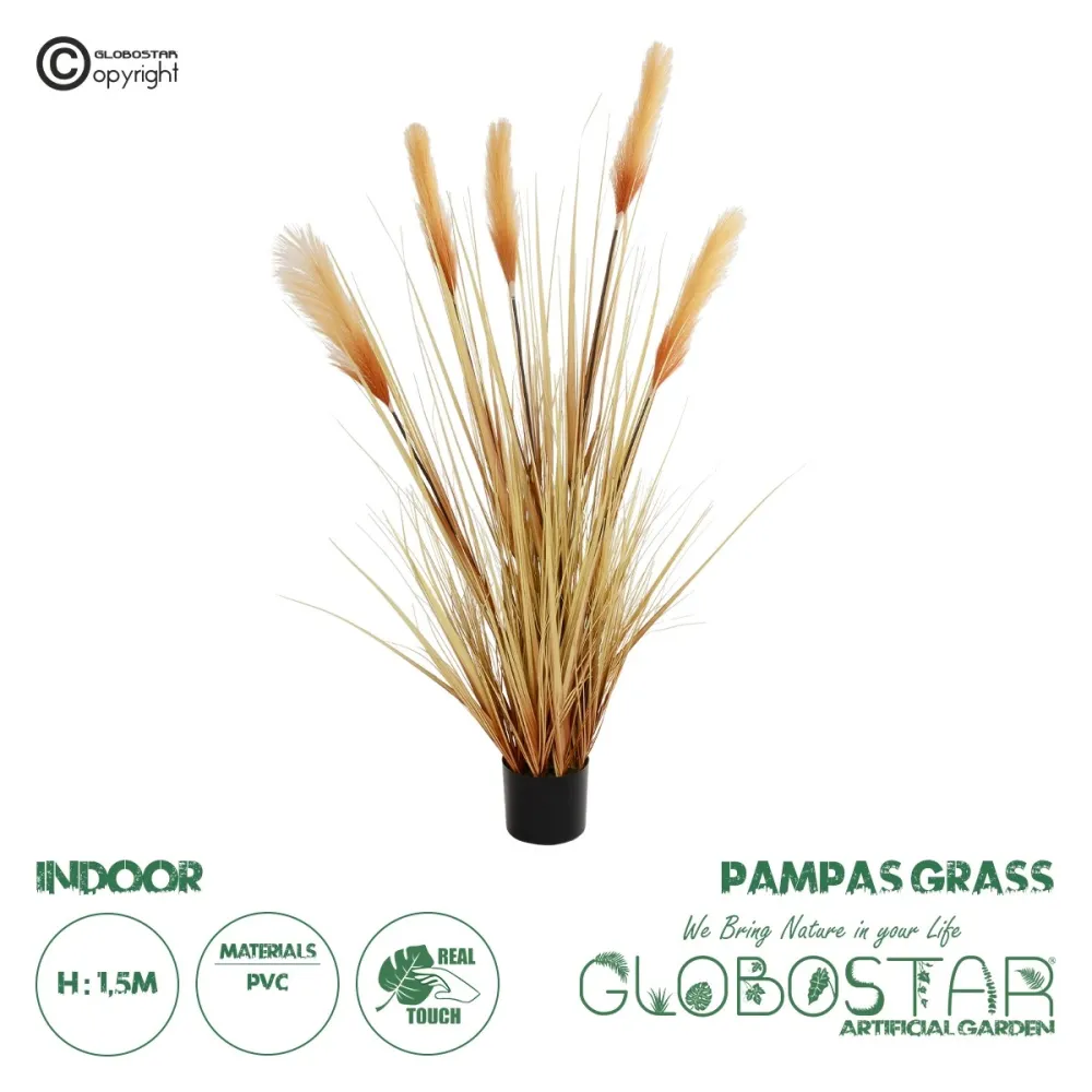 GloboStar® Artificial Garden PAMPAS GRASS 21476 Τεχνητό Διακοσμητικό Φυτό Μπεζ Πάμπας Μ90 x Π40 x Υ150cm