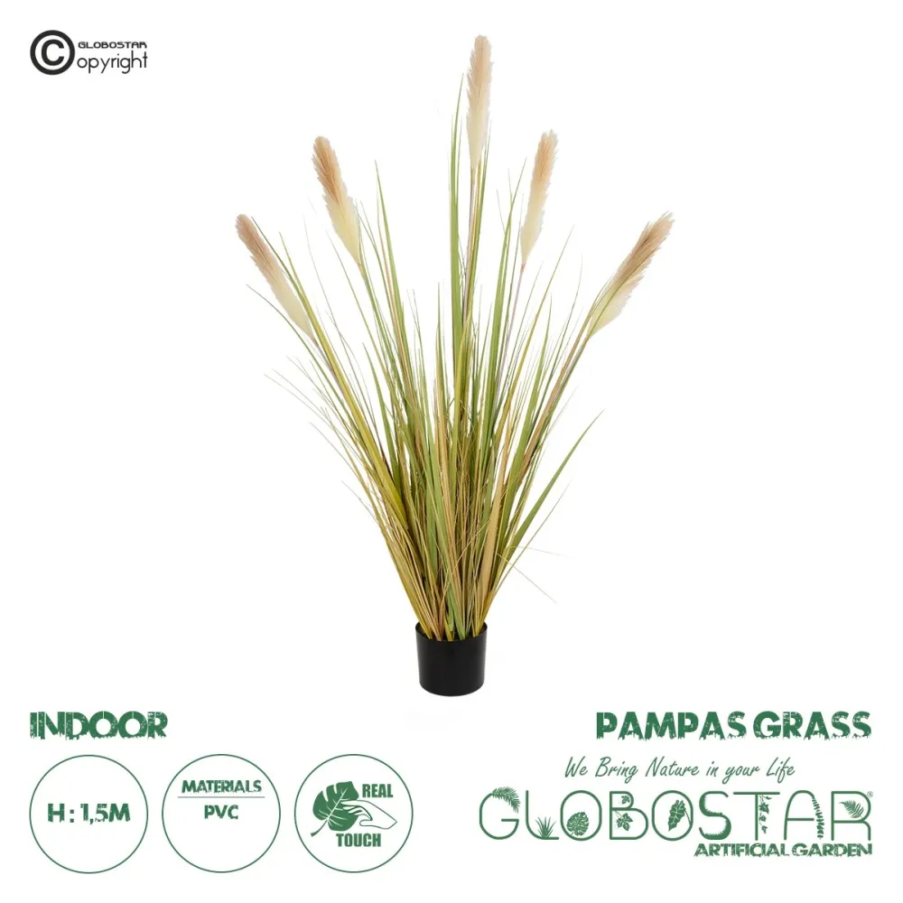 GloboStar® Artificial Garden PAMPAS GRASS 21478 Τεχνητό Διακοσμητικό Φυτό Μπεζ & Πράσινο Πάμπας Μ90 x Π40 x Υ150cm