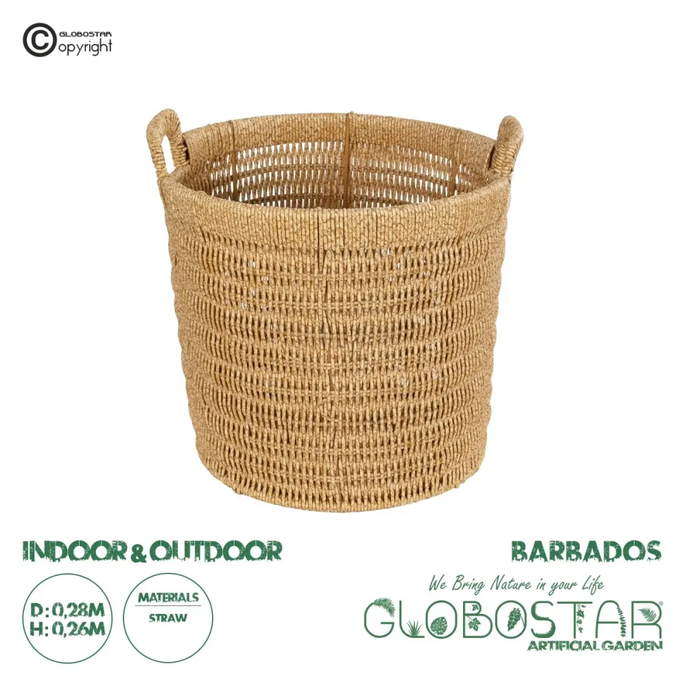 GloboStar® Artificial Garden BARBADOS 21499 Διακοσμητικό Πλεκτό Καλάθι - Κασπώ Γλάστρα - Flower Pot Μπεζ Μ28 x Π28 x Υ26cm