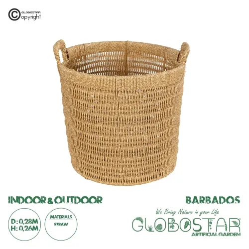 GloboStar® Artificial Garden BARBADOS 21499 Διακοσμητικό Πλεκτό Καλάθι - Κασπώ Γλάστρα - Flower Pot Μπεζ Μ28 x Π28 x Υ26cm