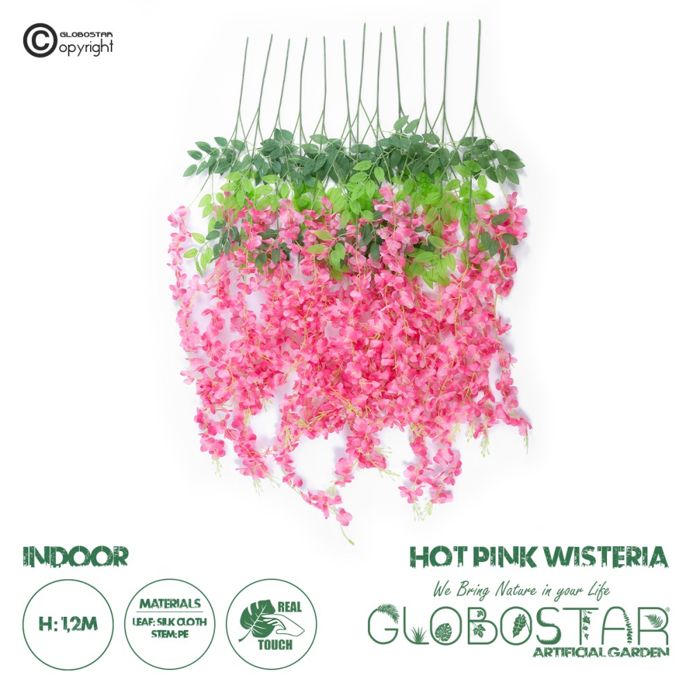 GloboStar® Artificial Garden HOT PINK WISTERIA FLOWER BRANCH 21512 Σετ 12 Τεχνητά Διακοσμητικά κλαδιά Βιστέριας Έντονο Ροζ Φ45 x Υ120cm