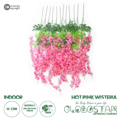 GloboStar® Artificial Garden HOT PINK WISTERIA FLOWER BRANCH 21512 Σετ 12 Τεχνητά Διακοσμητικά κλαδιά Βιστέριας Έντονο Ροζ Φ45 x Υ120cm