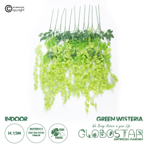 GloboStar® Artificial Garden GREEN WISTERIA FLOWER BRANCH 21514 Σετ 12 Τεχνητά Διακοσμητικά κλαδιά Βιστέριας Πράσινο Φ45 x Υ120cm