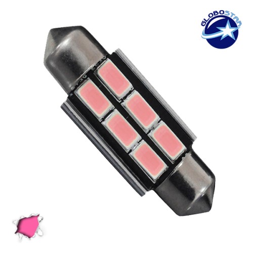 GloboStar® C5W 40163  Λάμπα Αυτοκινήτου  FESTOONLED 39mm Can Bus με 6 SMD 5630 2.5W DC  180° 12V Φούξια