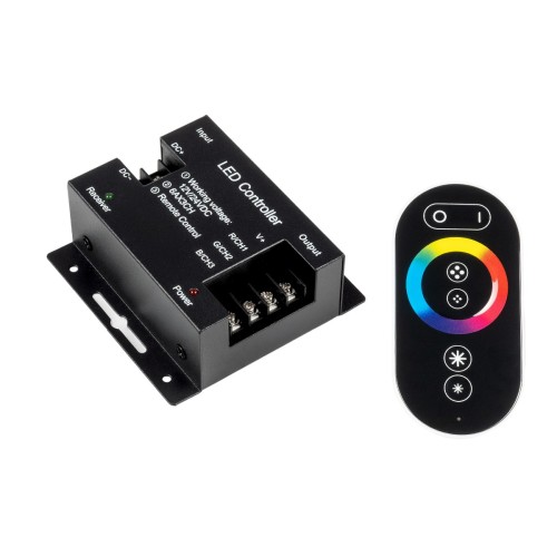 GLOBOSTAR® RGBCONTROLLER 73406 Dimmer / Controller με RF Ασύρματο Χειριστήριο με 3 x 6A 180W Κανάλια DC 12-24V 18A 432W Max IP20 - RF2.4Ghz - Μ8.3 x Π8.3 x Υ3cm - 2 Χρόνια Εγγύηση