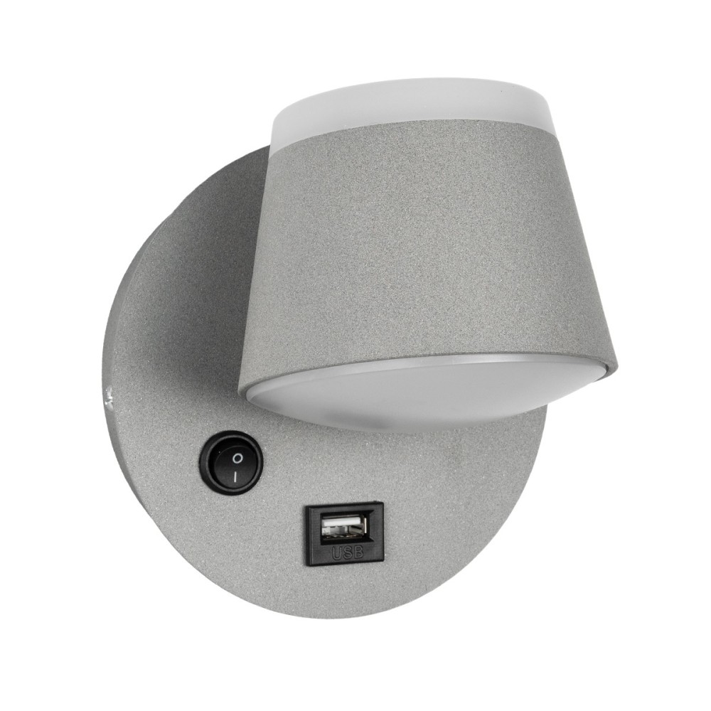 GLOBOSTAR® REGENCY 61375 Μοντέρνο Φωτιστικό Τοίχου - Απλίκα Ξενοδοχείου Reading Light με Φορτιστή USB 3A LED 8W 920lm 120° AC 220-240V IP20 Φυσικό Λευκό 4500K - Bridgelux SMD Chip & TÜV SÜD Driver - Γκρι Ανθρακί Ματ - Μ12 x Π12 x Υ13cm - 3 Χρόνια Εγγύ