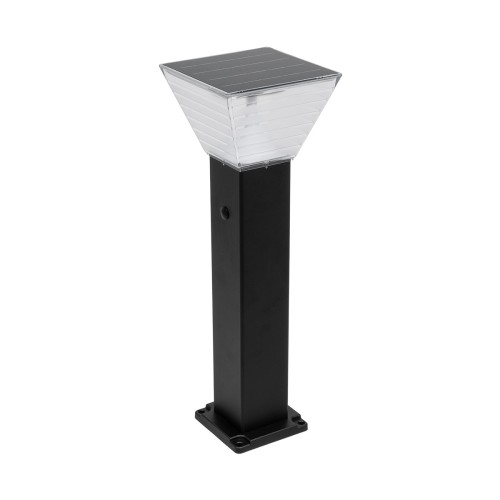 GLOBOSTAR® VEGGIE 90524 Φωτιστικό Κολωνάκι Κήπου LED 10W 500lm 120° με Ενσωματωμένο Φωτοβολταϊκό Panel 6V 2W & Επαναφορτιζόμενη Μπαταρία Li-ion 3.2V 6000mAh με Αισθητήρα Ημέρας-Νύχτας Αδιάβροχο IP65 All in One CCT 6000K-4500K - Sanan SMD Chip - Μαύρο 