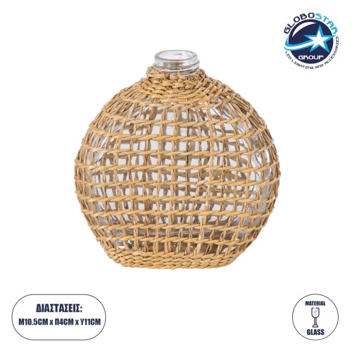 GloboStar® MANDY 35624 Διακοσμητικό Βάζο Γυάλινο Διάφανο με Μπαμπού Μ10.5 x Π4 x Υ11cm