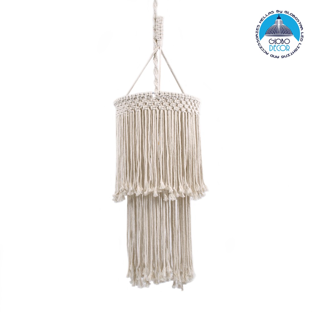 GLOBOSTAR® ZAMBIA 36208 Boho Κρεμαστό Φωτιστικό Οροφής με Ντουί 1 x E27 AC 220-240V IP20 - Μπεζ - Μ30 x Π30 x Υ60cm