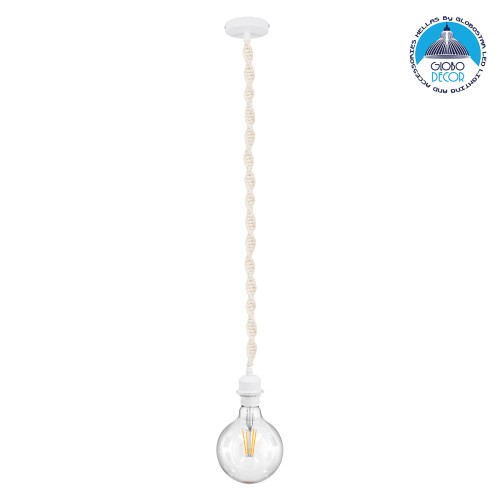 GLOBOSTAR® SHAQRA 36215 Μοντέρνο Κρεμαστό Φωτιστικό Οροφής με Ντουί 1 x E27 AC 220-240V IP20 - Μπεζ & Λευκό - Μ4 x Π4 x Υ110cm