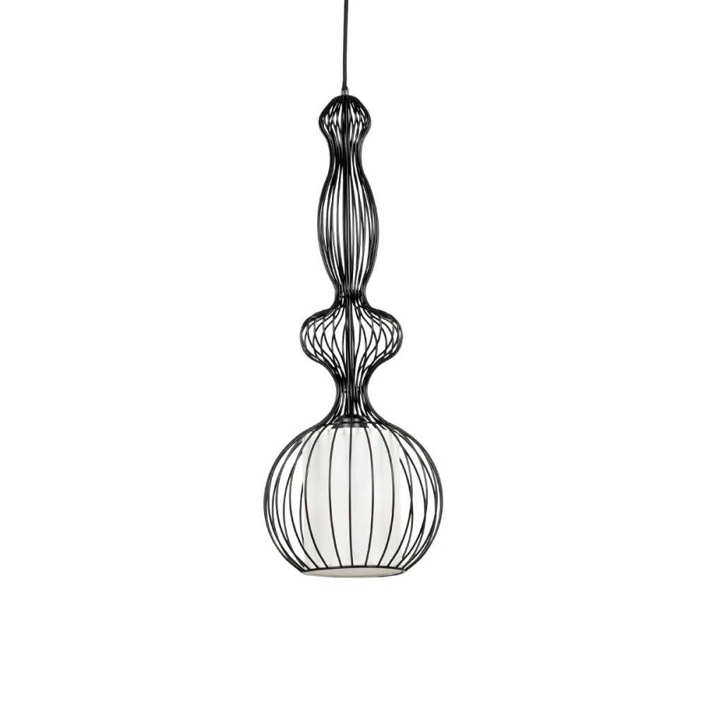 GLOBOSTAR® LILY 01560 Vintage Κρεμαστό Φωτιστικό Οροφής με Ντουί 1 x E27 AC 220-240V IP20 - Μαύρο & Λευκό - Μ23,5 x Π23,5 x Υ67cm
