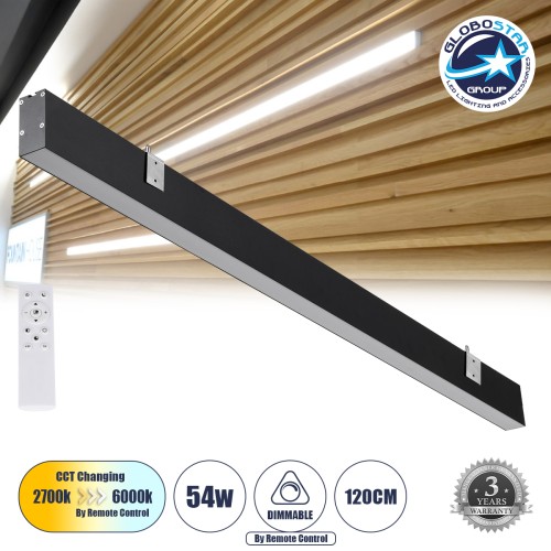 GLOBOSTAR® FELIX 61028-W Μοντέρνο Φωτιστικό Τοίχου - Απλίκα LED 54W 6500lm 120° AC 220-240V IP20 Ρυθμιζόμενο Λευκό CCT με On/Off 2700K/4500K/6000K - Lumileds SMD Chip - Μαύρο Ματ - Μ120 x Π3.5 x Υ7cm - 3 Χρόνια Εγγύηση