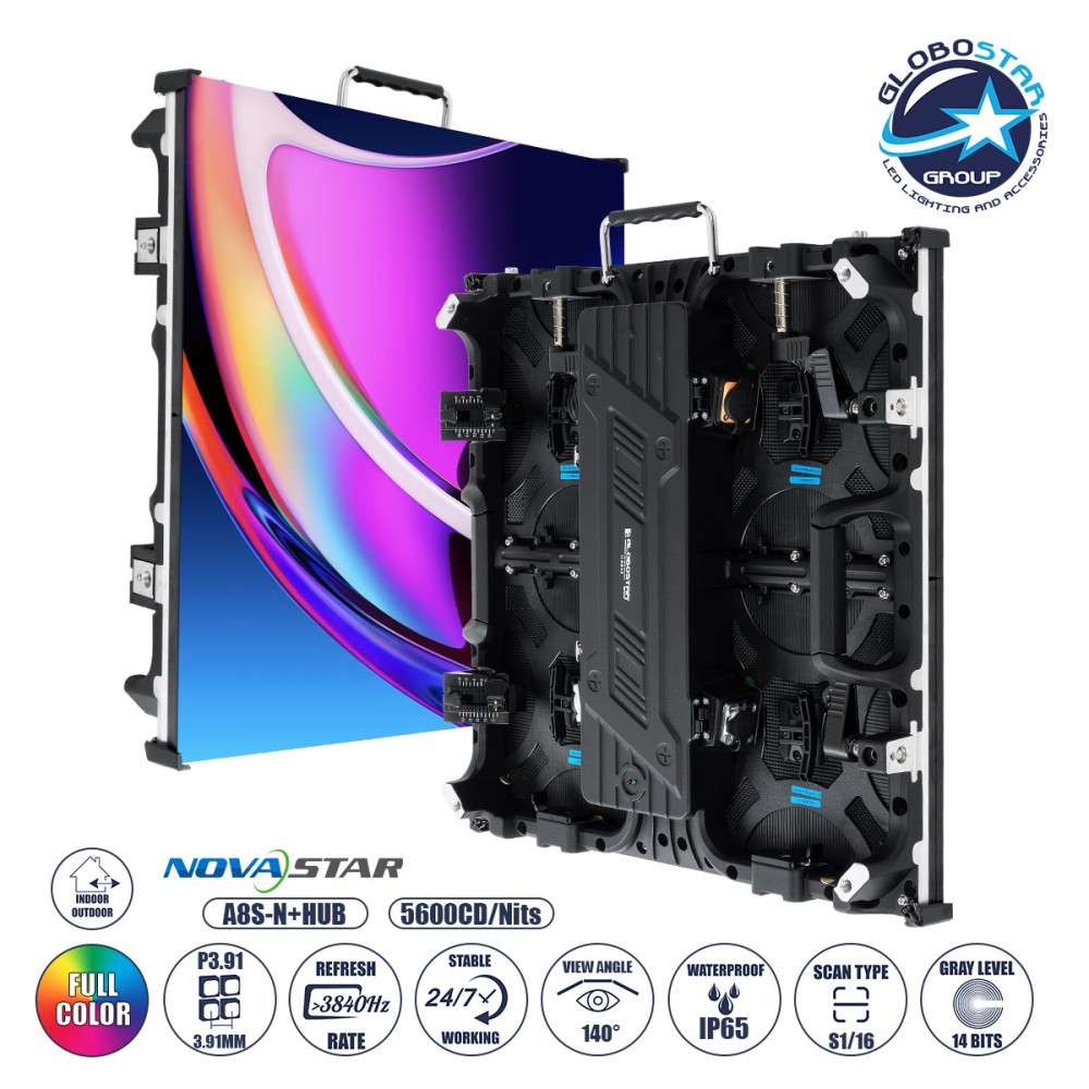 GLOBOSTAR® LUMOWALL 41002 Κυρτή Οθόνη Video Wall P3.91 Καμπίνα 50x50cm LED 180W 3840Hz 16384 Dots ≥5600cd/㎡ Nits AC 220-240V Εξωτερικού Χώρου IP65 Full Color S1/16 14Bits - Κάρτα NovaStar A8S-N+HUB - Curved -10/+15 Angle - Προστατευτικά Γωνιών - Nationsta