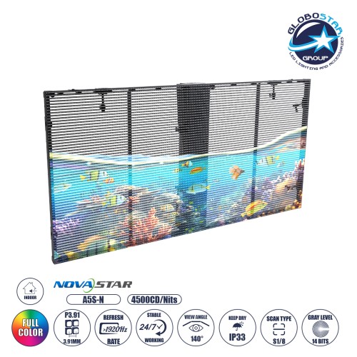 GLOBOSTAR® OPTILED 41005 Διάφανη Οθόνη Video Wall P3.91 Καμπίνα 100x50cm LED 110W 3840Hz 32768 Dots ≥4500cd/㎡ Nits AC 220-240V Εσωτερικού Χώρου IP31 Full Color S1/8 14Bits - Κάρτα NovaStar A5S-N - Nationstar SMD1921 & Yuanchi Driver - Μ100 x Π7.5 x Υ5