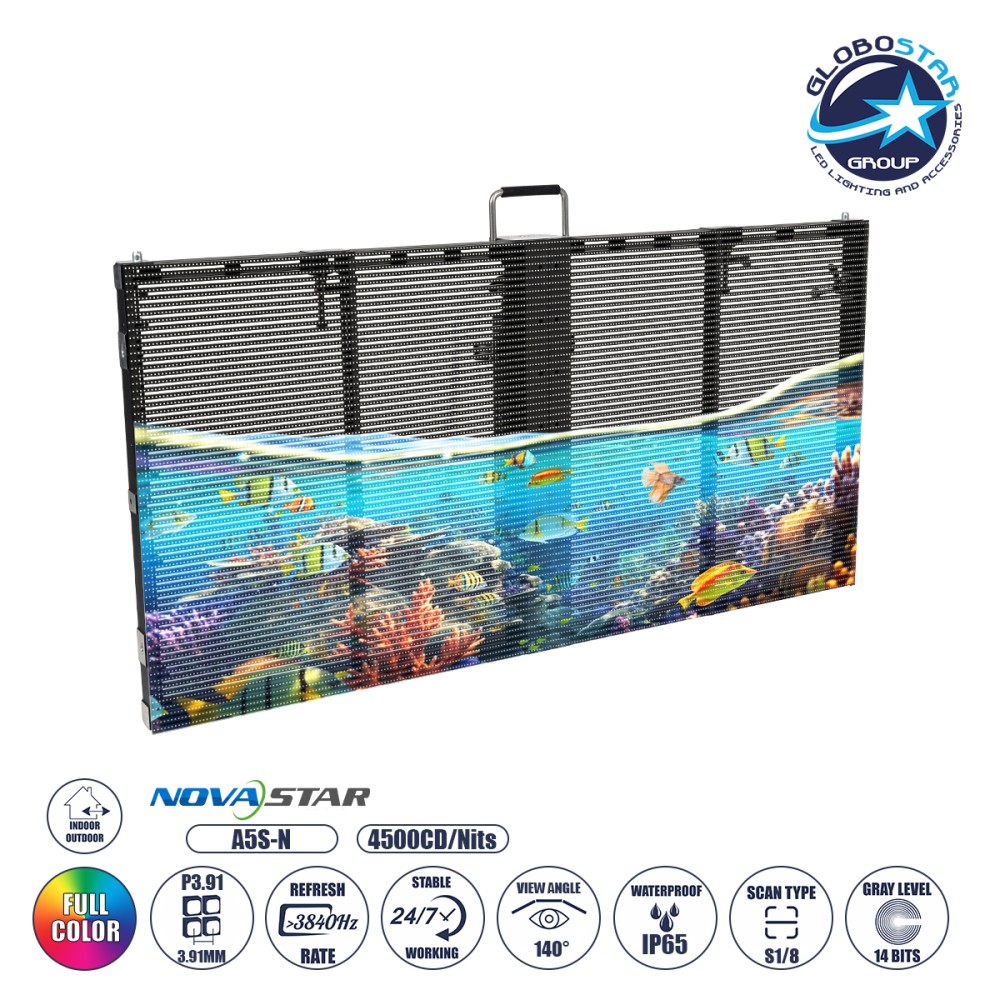 GLOBOSTAR® TRUEVIEW 41006 Διάφανη Οθόνη Video Wall P3.91 Καμπίνα 100x50cm LED 130W 3840Hz 32768 Dots ≥4500cd/㎡ Nits AC 220-240V Εξωτερικού Χώρου IP65 Full Color S1/8 14Bits - Κάρτα NovaStar A5S-N - Nationstar SMD1921 & Yuanchi Driver - Μ100 x Π8 x Υ50
