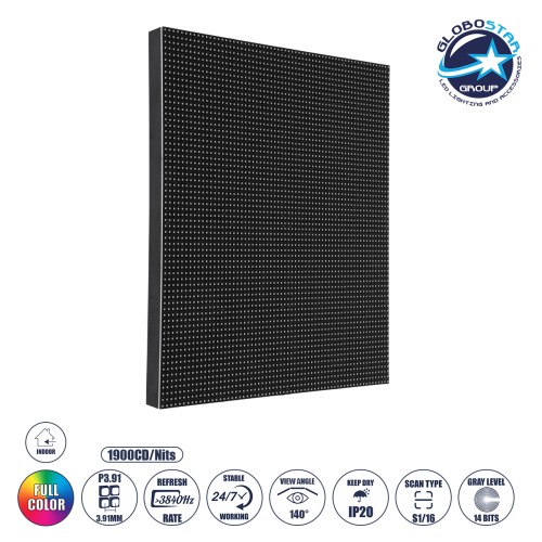 GLOBOSTAR® NEOWALL 41024 Module για Οθόνες Video Wall 25x25cm 64x64px P3.91 LED 45W 3840Hz 4096 Dots ≥1900cd/㎡ Nits DC 5V Εσωτερικού Χώρου IP31 Full Color S1/16 14Bits - Kinglight SMD2121 - Αριστερό - Μ25 x Π1.2 x Υ25cm - 2 Χρόνια Εγγύηση
