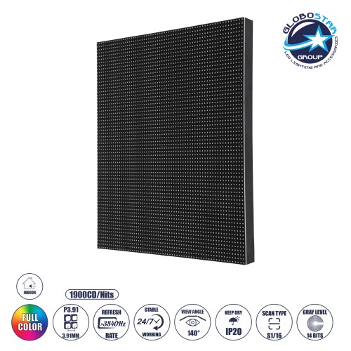 GLOBOSTAR® NEOWALL 41025 Module για Οθόνες Video Wall 25x25cm 64x64px P3.91 LED 45W 3840Hz 4096 Dots ≥1900cd/㎡ Nits DC 5V Εσωτερικού Χώρου IP31 Full Color S1/16 14Bits - Kinglight SMD2121 - Δεξί - Μ25 x Π1.2 x Υ25cm - 2 Χρόνια Εγγύηση