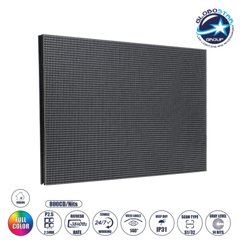 GLOBOSTAR® LUXCORE 41029 Module για Οθόνες LED Video Wall 32x16cm 128x64px P2.5 LED 35W 3840Hz 8192 Dots ≥1800cd/㎡ Nits DC 5V Εσωτερικού Χώρου IP31 Full Color S1/32 14Bits - Kinglight SMD2121 - Μ32 x Π1.5 x Υ16cm - 2 Χρόνια Εγγύηση