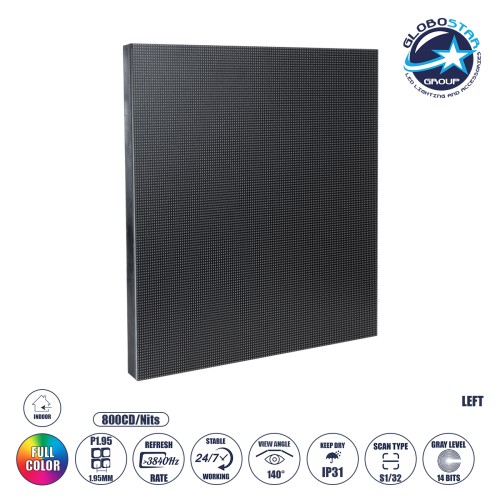GLOBOSTAR® CRYSTALPIX 41040 Module για Οθόνες Video Wall 25x25cm 128x128px P1.95 GOB LED 40W 3840Hz 16384 Dots ≥800cd/㎡ Nits DC 5V Εσωτερικού Χώρου IP31 Full Color S1/32 14Bits - Kinglight SMD1515 - Αριστερό - Μ25 x Π1.2 x Υ25cm - 2 Χρόνια Εγγύηση