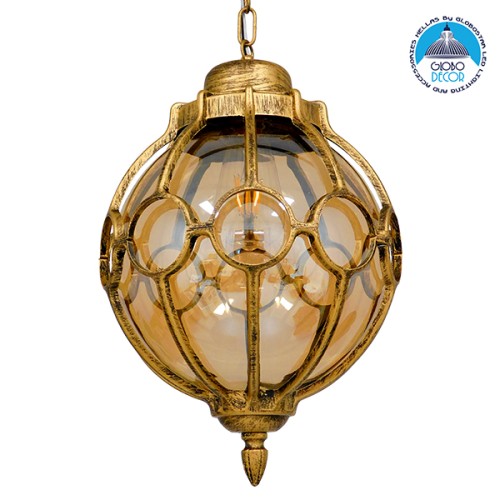 GLOBOSTAR® ETOILE 00987 Vintage Κρεμαστό Φωτιστικό Οροφής με Ντουί 1 x E27 AC 220-240V IP20 - Μπρούτζινο Εφέ Σκουριάς & Μελί - Μ28 x Π28 x Y38cm