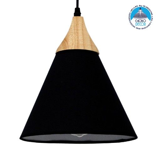 GLOBOSTAR® SHADE TEXTILE 01576 Μοντέρνό Κρεμαστό Φωτιστικό Οροφής με Ντουί 1 x E27 AC 220-240V IP20 - Μαύρο & Μπεζ - Μ25 x Π25 x Υ30cm