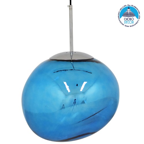 GLOBOSTAR® DIXAR 01467 Μοντέρνο Κρεμαστό Φωτιστικό Οροφής με Ντουί 1 x E27 AC 220-240V IP20 - Μπλε & Ασημί - Μ36 x Π36 x Υ45cm