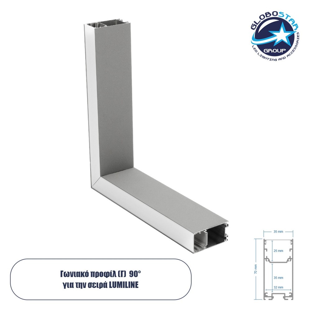 GLOBOSTAR® ALP-CORNER-SIDE90 LUMILINE 61768 Επιφανειακό / Κρεμαστό Προφίλ Αλουμινίου Γωνία με Λευκό Γαλακτερό Πατητό Κάλυμμα για Ταινίες LED IP20 - Γκρι Ανθρακί Ματ - Μ30 x Π3.5 x Υ7cm