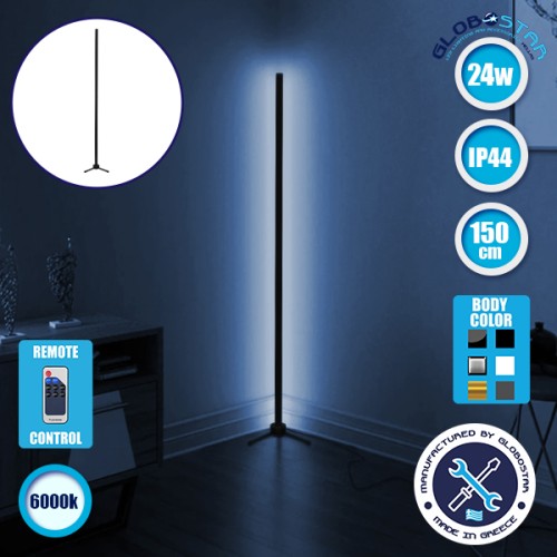 Μοντέρνο Minimal Επιδαπέδιο Μαύρο Φωτιστικό 150cm LED 24 Watt με Ασύρματο Χειριστήριο RF & Dimmer Ψυχρό Λευκό 6000k GloboStar ALIEN Design GLOBO-150-1