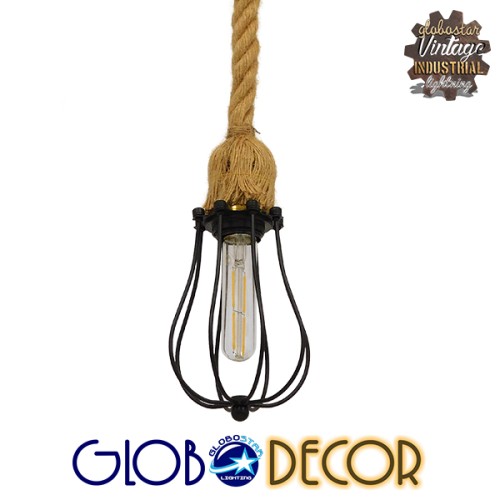 GLOBOSTAR® CAMBER 01594 Vintage Κρεμαστό Φωτιστικό Οροφής με Ντουί 1 x E27 AC 220-240V IP20 - Μαύρο & Μπεζ - Μ11 x Π11 x Υ25cm