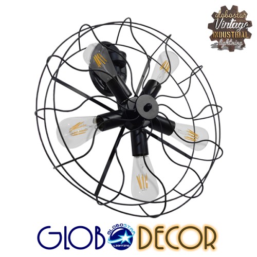 GLOBOSTAR® FAN 01163 Vintage Φωτιστικό Τοίχου - Απλίκα με Ντουί 5 x E27 AC 220-240V IP20 - Μαύρο - Μ22 x Π46 x Υ46cm