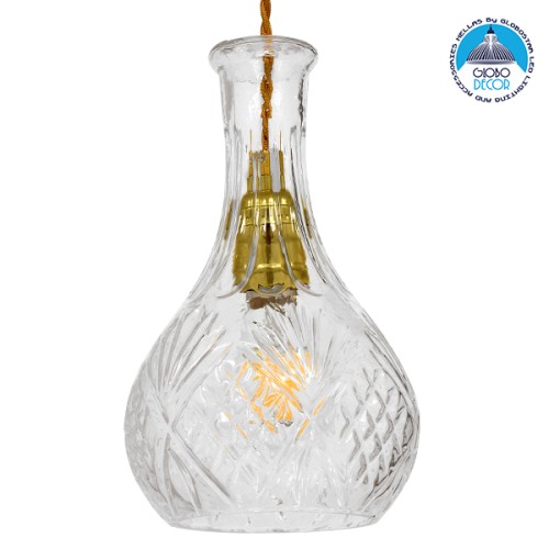 GLOBOSTAR® WHISKEY 01514 Vintage Κρεμαστό Φωτιστικό Οροφής με Ντουί 1 x E27 AC 220-240V IP20 - Διάφανο - Μ14 x Π14 x Υ23cm