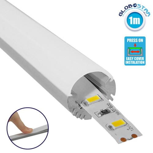 GloboStar® 70817-1M Κρεμαστό Προφίλ Αλουμινίου Ανοδιωμένο με Οβάλ Λευκό Οπάλ Κάλυμμα για 1 Σειρά Ταινίας LED Πατητό - Press On 1 Μέτρο