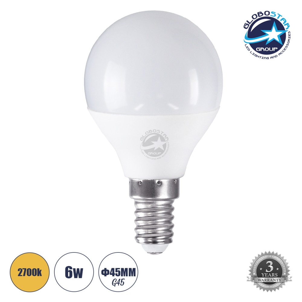 GLOBOSTAR® SPHERE 60017 Λάμπα E14 G45 LED 6W 564lm 260° AC 220-240V IP20 Θερμό Λευκό 2700K - Lumileds SMD Chip - Λευκό Γαλακτερό - Μ4.5 x Π4.5 x Υ7.8cm - 3 Χρόνια Εγγύηση