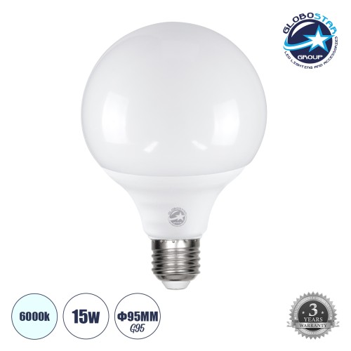 GLOBOSTAR® BUBBLE 60039 Λάμπα E27 G95 LED 15W 1500lm 260° AC 220-240V IP20 Ψυχρό Λευκό 6000K - Lumileds SMD Chip - Λευκό Γαλακτερό - Μ9.5 x Π9.5 x Υ14cm - 3 Χρόνια Εγγύηση