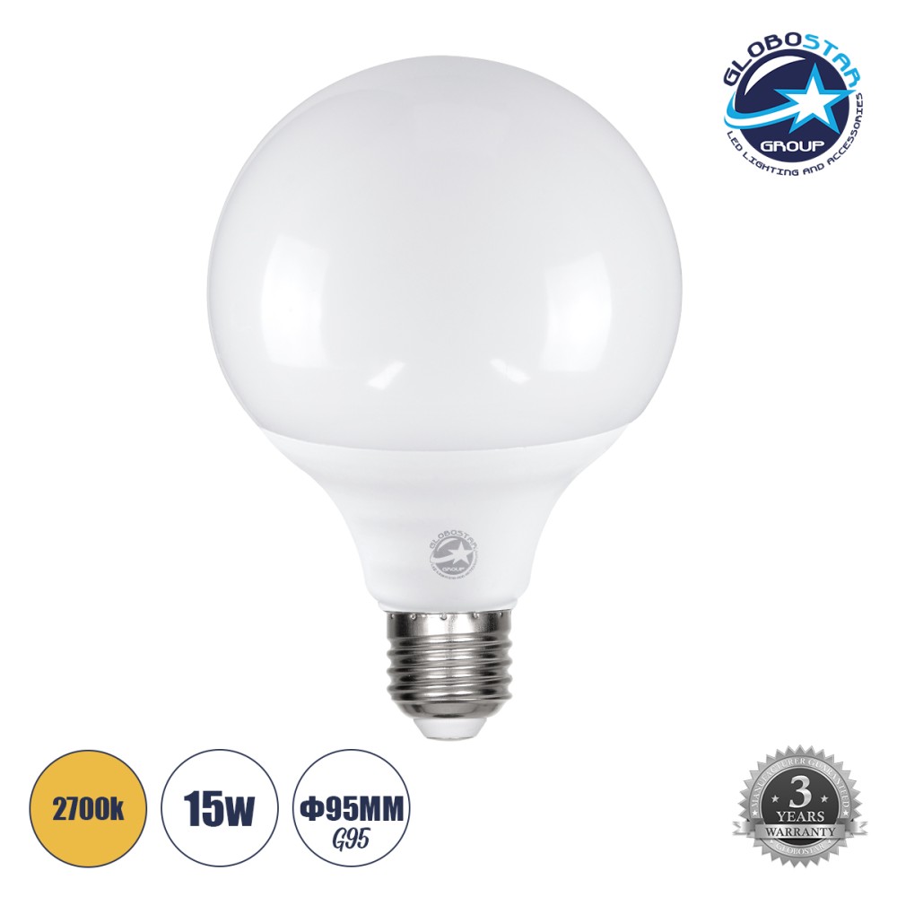 GLOBOSTAR® BUBBLE 60041 Λάμπα E27 G95 LED 15W 1410lm 260° AC 220-240V IP20 Θερμό Λευκό 2700K - Lumileds SMD Chip - Λευκό Γαλακτερό - Μ9.5 x Π9.5 x Υ14cm - 3 Χρόνια Εγγύηση