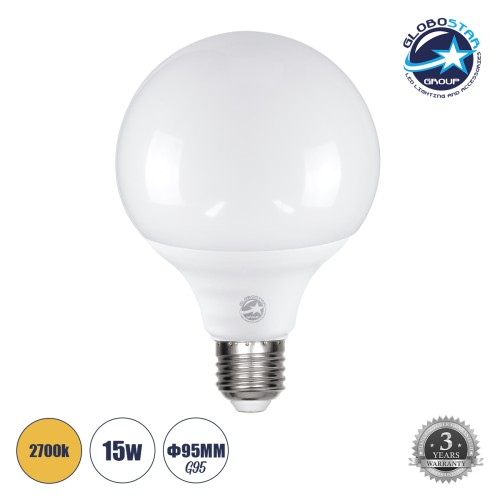 GLOBOSTAR® BUBBLE 60041 Λάμπα E27 G95 LED 15W 1410lm 260° AC 220-240V IP20 Θερμό Λευκό 2700K - Lumileds SMD Chip - Λευκό Γαλακτερό - Μ9.5 x Π9.5 x Υ14cm - 3 Χρόνια Εγγύηση